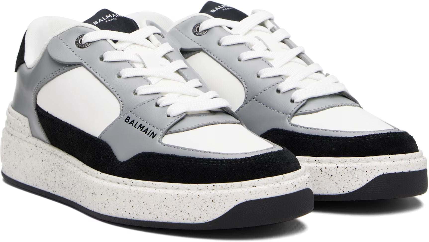 Balmain Gray & White B-Court Flip Suede Sneakers