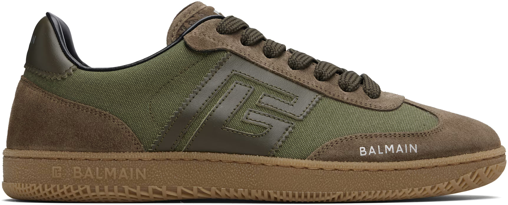 Balmain Khaki & Brown Leather & Canvas Swan Sneakers