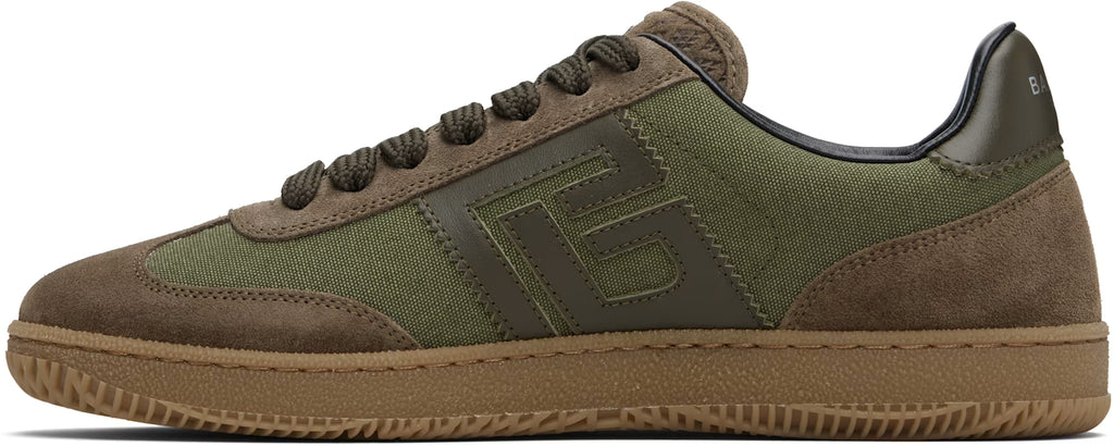 Balmain Khaki & Brown Leather & Canvas Swan Sneakers
