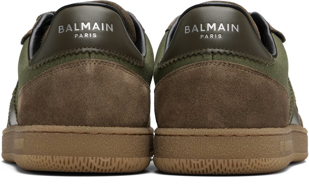 Balmain Khaki & Brown Leather & Canvas Swan Sneakers