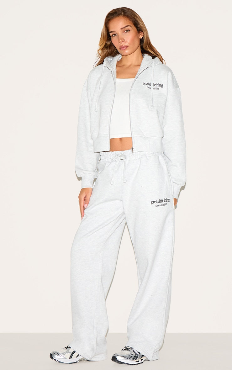 PRETTYLITTLETHING Ash Grey Premium Print Wide Leg Joggers