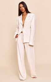 Petite Neutral Linen Pleat Trousers