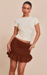 Chocolate Shirred Mini Skirt