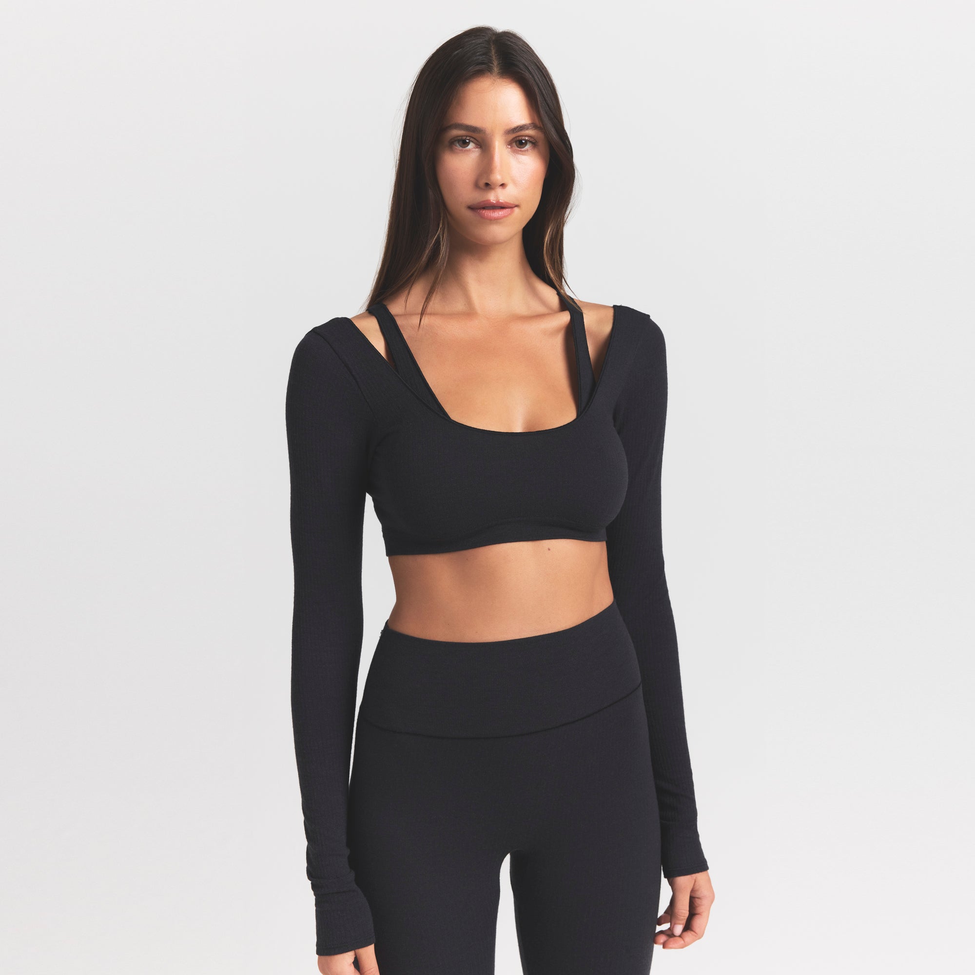 Wool Rib Long Sleeve Super Cropped Top
