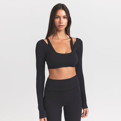 Wool Rib Long Sleeve Super Cropped Top