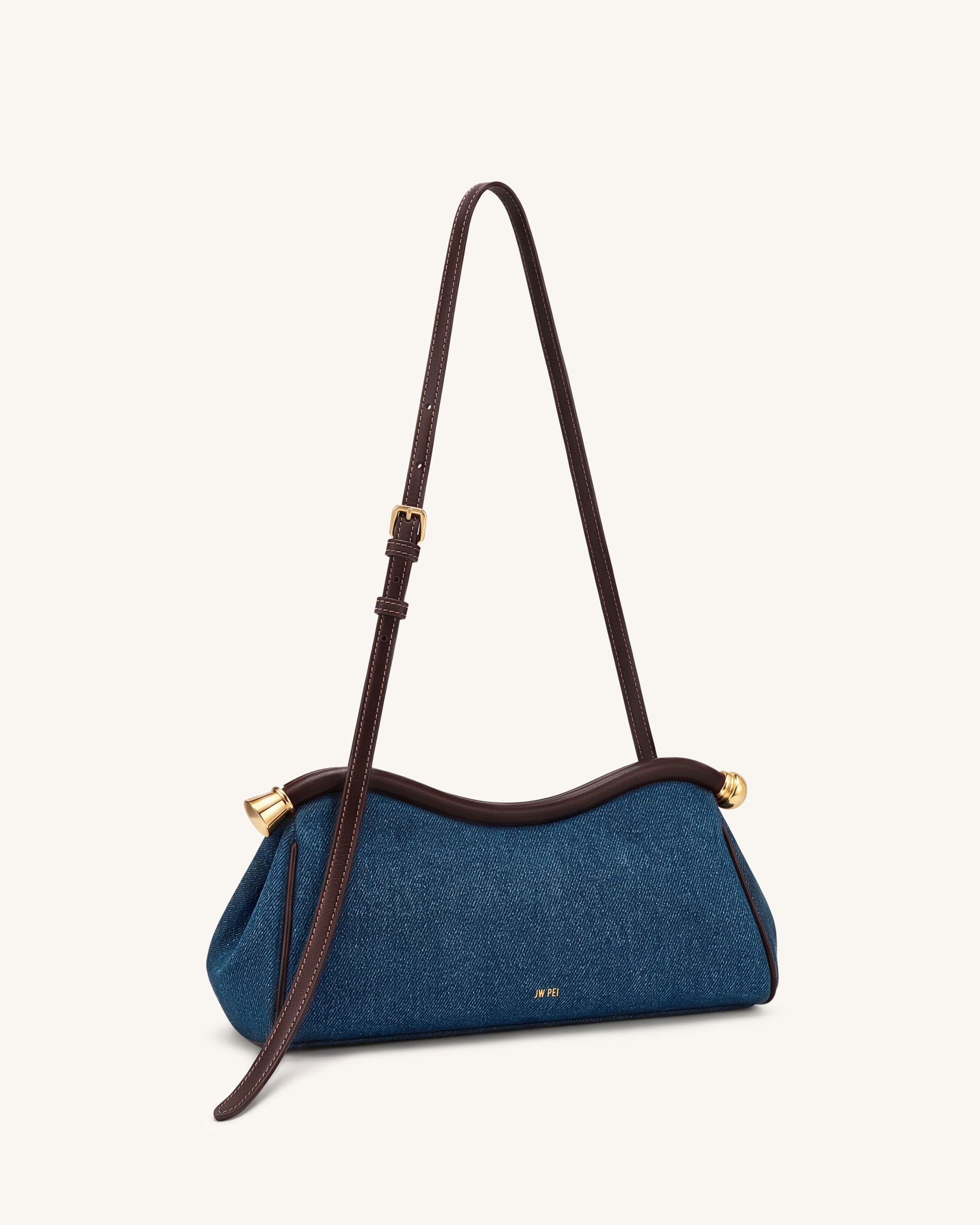 Naomi Curved Shoulder Bag - Blue Denim