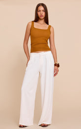 Cream Floaty Woven Double Pleat Wide Leg Trousers