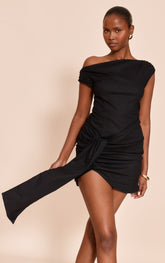 Black Bandeau Wrap Detail Bodycon Dress