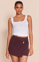 Chocolate Chiffon Wrap Trim Detail Mini Skirt