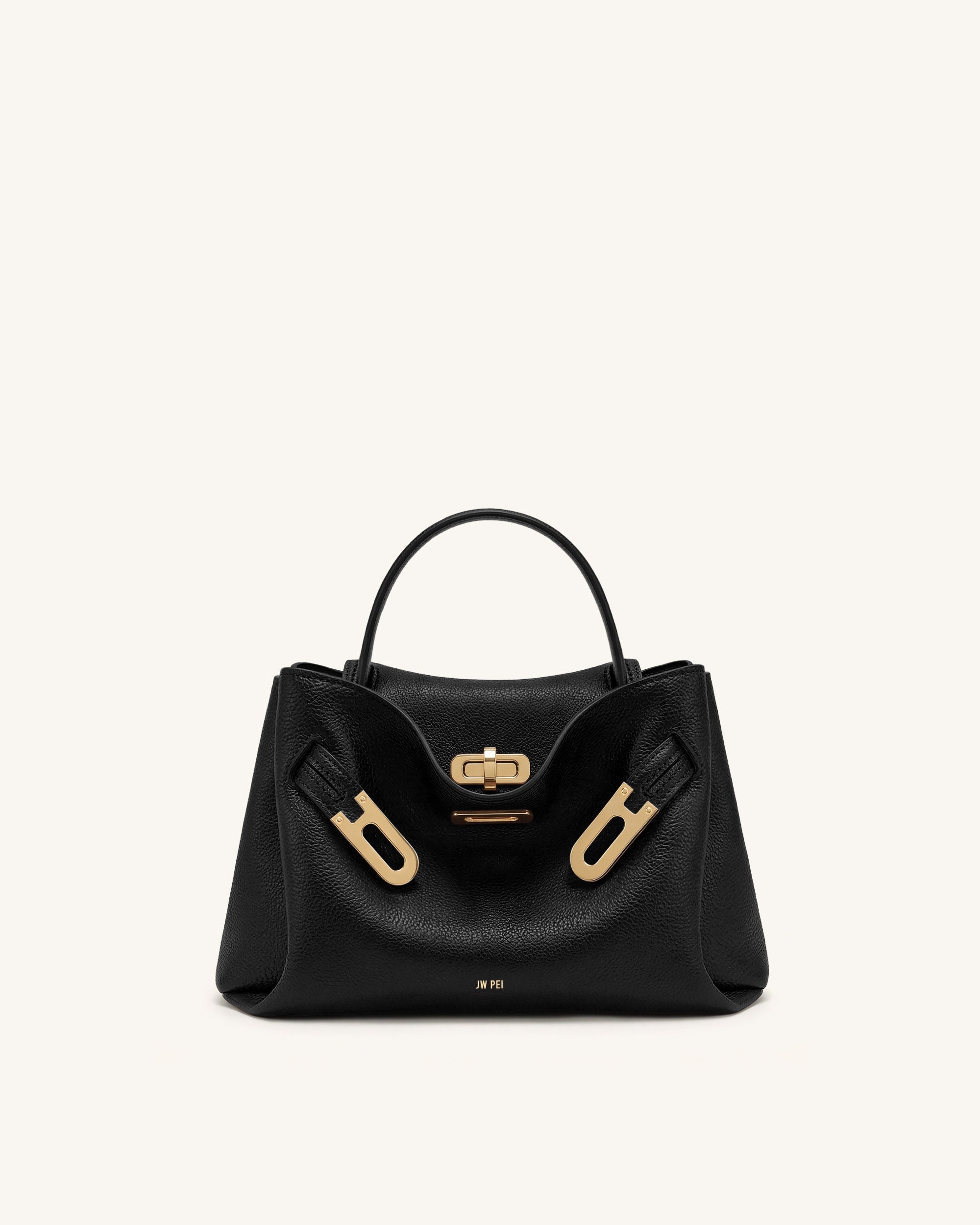 Rhea Small Pebbled Double Buckle Shoulder Bag - Black