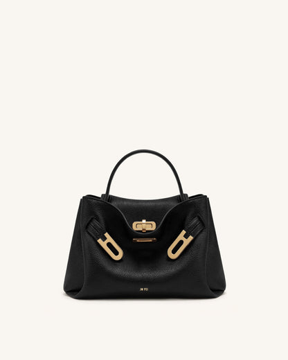 Rhea Small Pebbled Double Buckle Shoulder Bag - Black