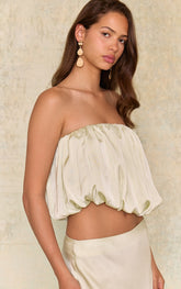 Mint Green Satin Puffball Bandeau Top