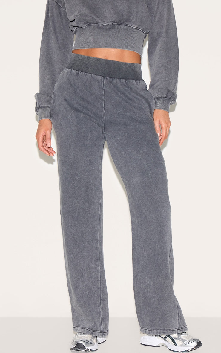 Tall Washed Charcoal High Waisted Wide Leg Joggers