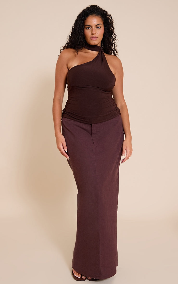 Plus Deep Chocolate Premium Linen A Line Maxi Skirt