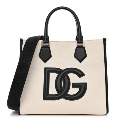 Canvas Calfskin Small DG Logo Shopper Natural Black