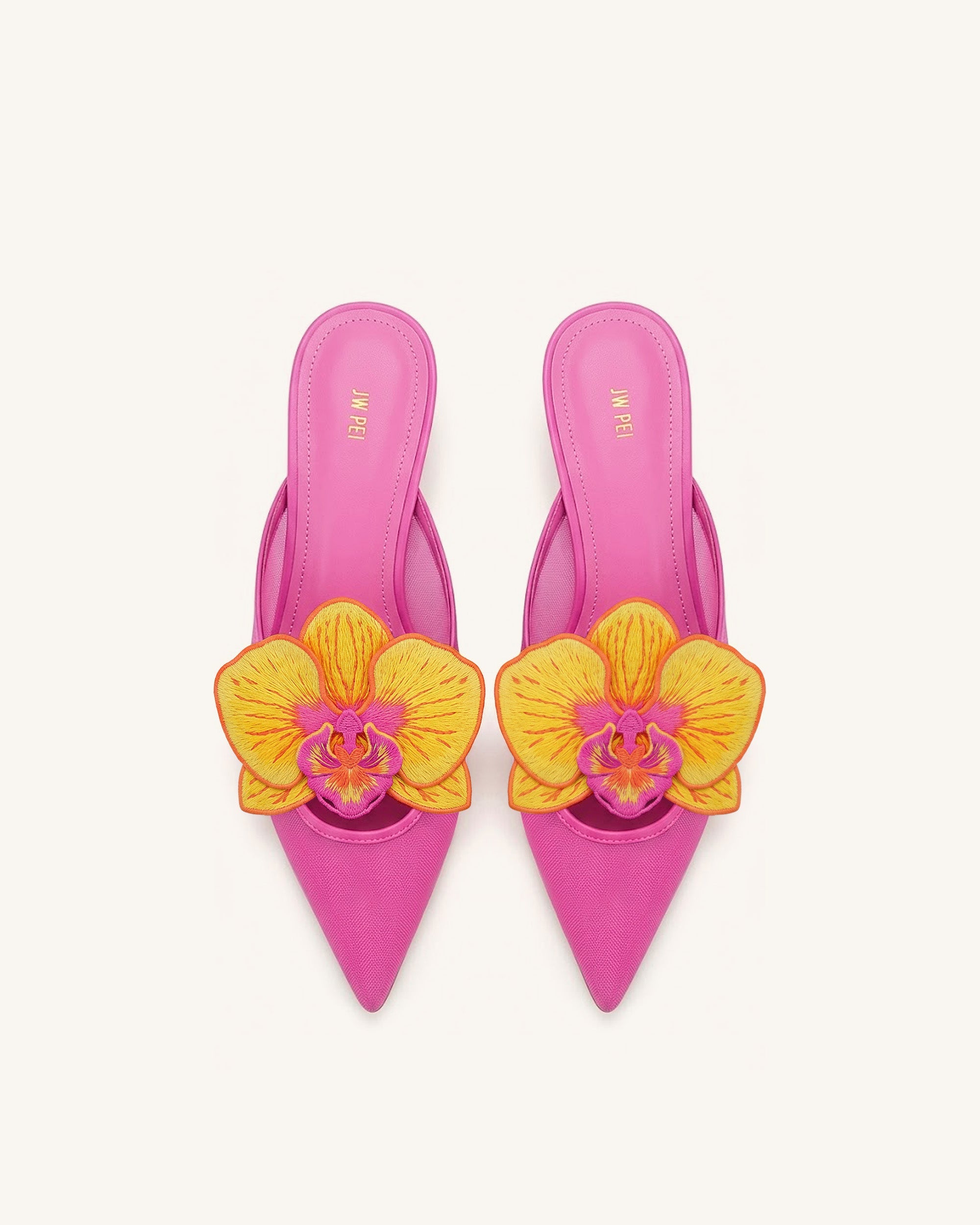 Helena Embroidery Decoration Pierced Mules - Pink