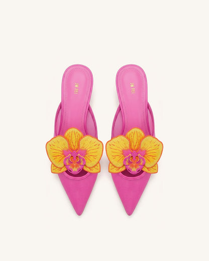 Helena Embroidery Decoration Pierced Mules - Purple