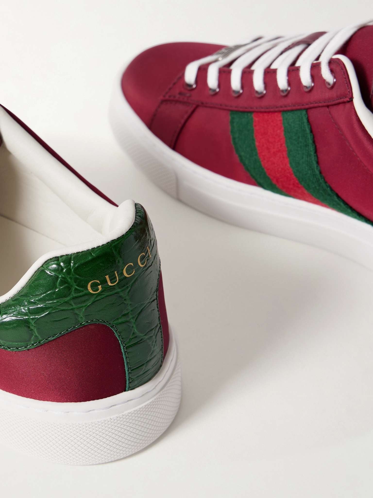 Ace Croc-Effect Leather and Webbing-Trimmed Twill Sneakers