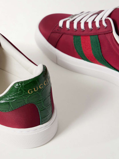 Ace Croc-Effect Leather and Webbing-Trimmed Twill Sneakers