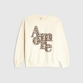 Beige Amore Animal Print Oversized Sweatshirt