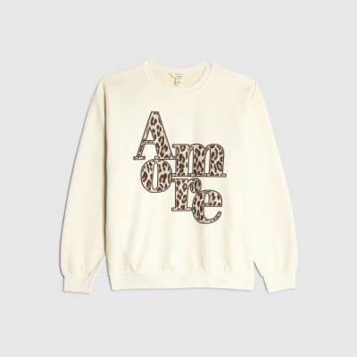 Beige Amore Animal Print Oversized Sweatshirt