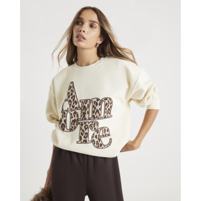 Beige Amore Animal Print Oversized Sweatshirt