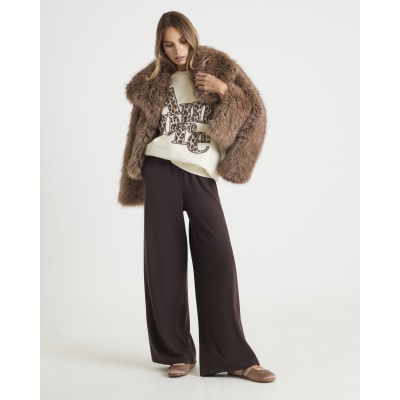 Beige Amore Animal Print Oversized Sweatshirt