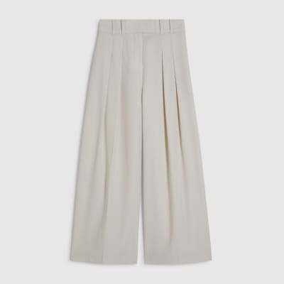 Beige Ankle Grazer Tailored Trousers