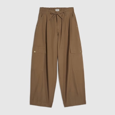 Beige Barrel Leg Cargo Trousers