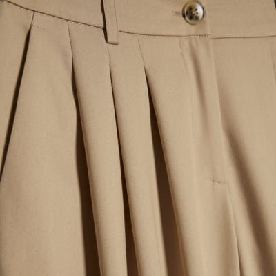 Beige Barrel Leg Tailored Trousers