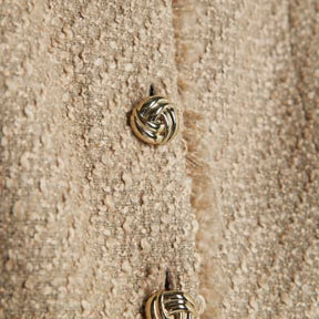 Beige Boucle Fringed High Neck Waistcoat