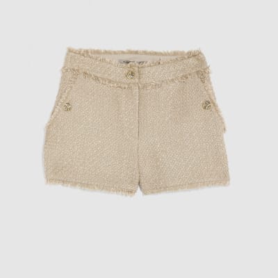 Beige Boucle Fringed Shorts