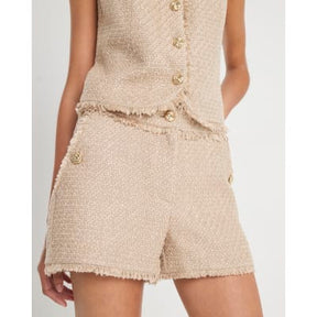Beige Boucle Fringed Shorts