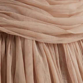 Beige Bow Back Cut Out Tulle Mini Dress