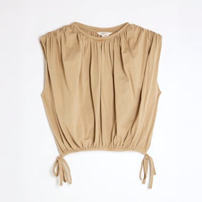Beige Bubble Hem Ruched T-shirt