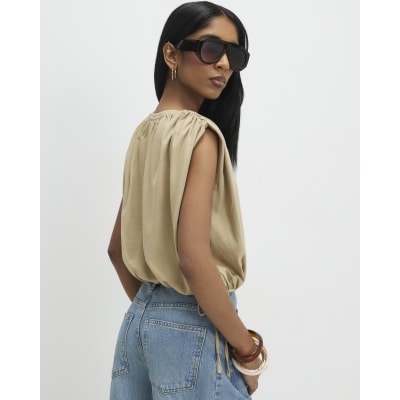 Beige Bubble Hem T-Shirt