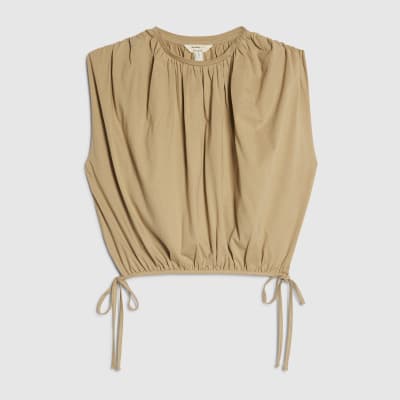 Beige Bubble Hem T-Shirt
