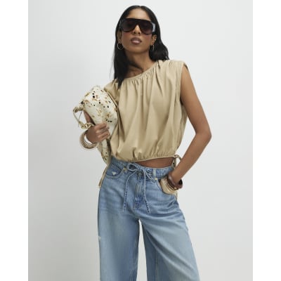 Beige Bubble Hem T-Shirt