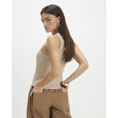 Beige Buckle Knitted Vest