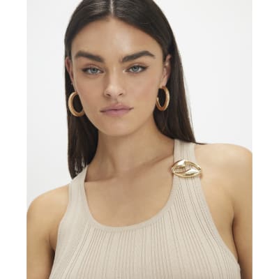 Beige Buckle Knitted Vest