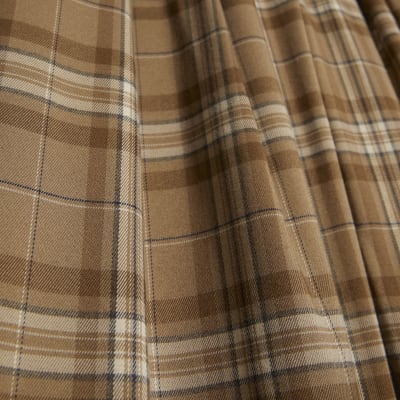 Beige Check Pleated Wide Leg Trousers