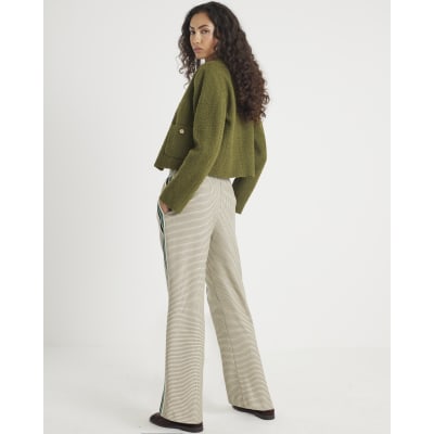 Beige Check Side Stripe Tailored Joggers