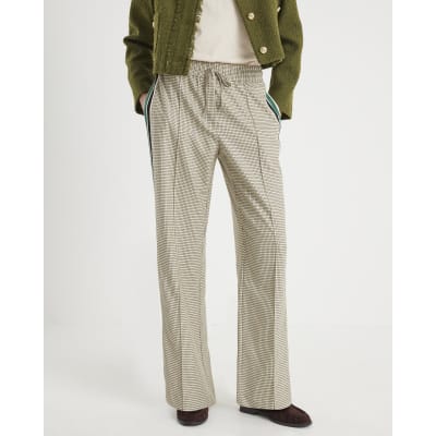 Beige Check Side Stripe Tailored Joggers