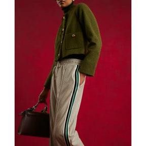 Beige Check Side Stripe Tailored Joggers