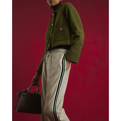 Beige Check Side Stripe Tailored Joggers