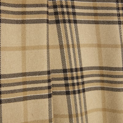 Beige Check Wide Leg Trousers