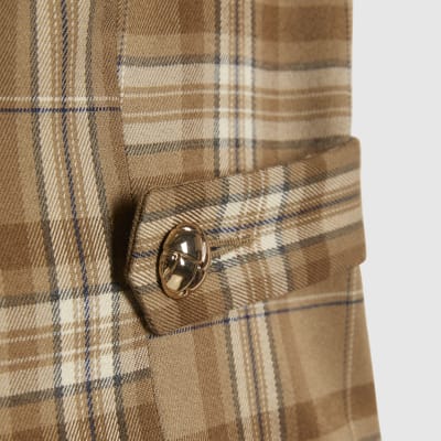 Beige Checked Cinched Waist Waistcoat