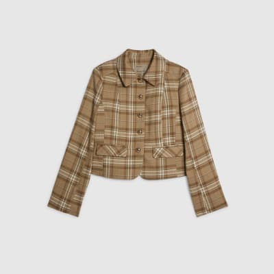 Beige Checked Pocket Detail Jacket