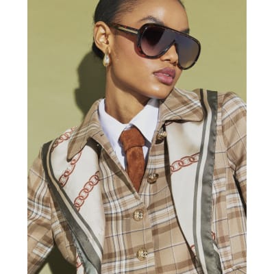 Beige Checked Pocket Detail Jacket