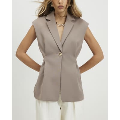 Beige Cinched Waist Blazer